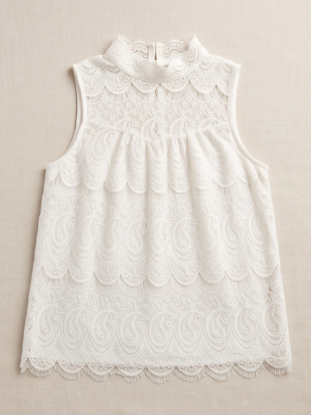 Ashley Stewart White Sleeveless Lace Layered Tank